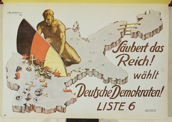 Poster urging voters to clean up the Reich by voting for the German Democrats, Saubert das Reich, wa van Theo Matejko