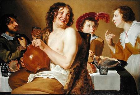 Figures eating and drinking around a table van Theodor Rombouts