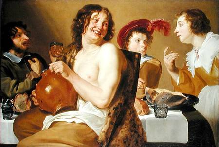 Figures eating and drinking around a table van Theodor Rombouts