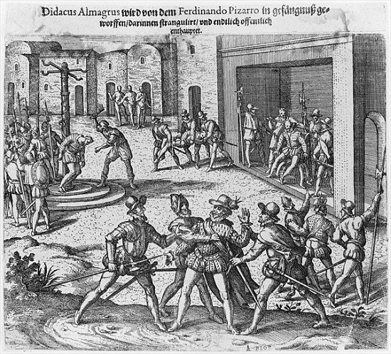 Capture, trial and execution of Diego de Almagro by order of Francisco Pizarro van Theodore de Bry