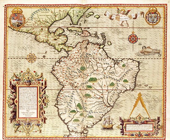 Map of Central and South America, from ''Americae Tertia Pars..'' van Theodore de Bry