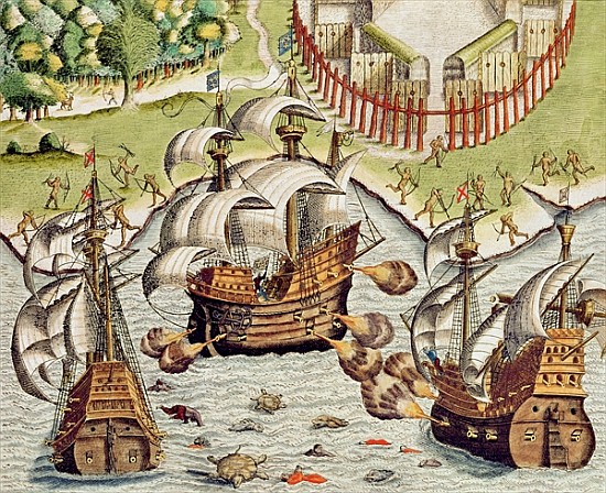 Naval Battle between the Portuguese and French in the Seas off the Potiguaran Territories, from ''Am van Theodore de Bry
