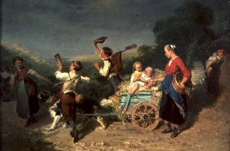 Children with a dog cart van Théodore Gérard