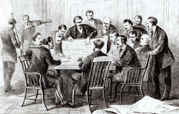 Cubans and Cuban emigres meeting in New York to plan an insurrection in Cuba (engraving) (b/w photo) van Theodore Russell Davis