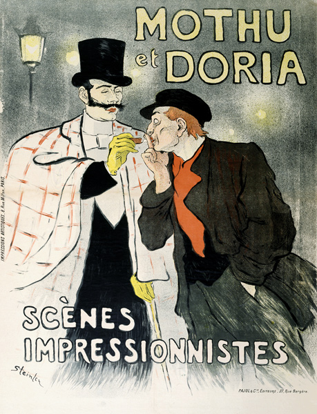 Reproduction of a poster advertising 'Mothu and Doria'in impressionist scenes van Théophile-Alexandre Steinlen