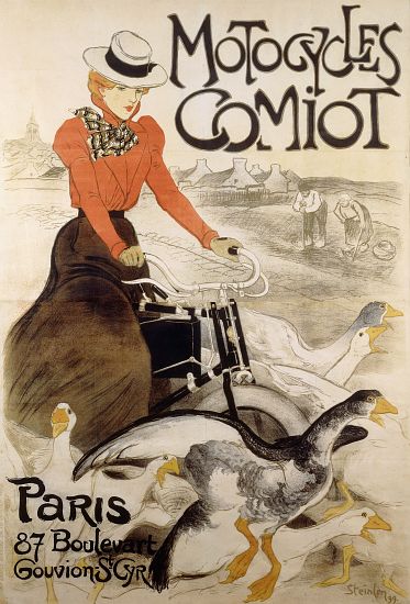 An advertising poster for 'Motorcycles Comiot' van Théophile-Alexandre Steinlen