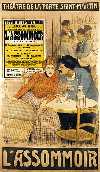 Poster advertising ''L''Assommoir'' M.M.W. Busnach and O. Gastineau at the Porte Saint-Martin Theatr van Théophile-Alexandre Steinlen