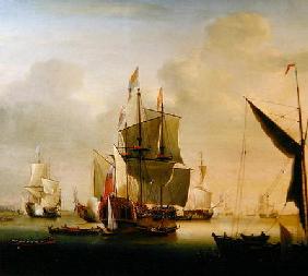 The Royal Caroline at Spithead (oil on canvas)