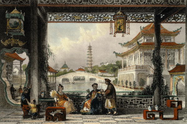 Pavilion and Gardens of a Mandarin near Peking, from 'China in a Series of Views' by George Newenham van Thomas Allom