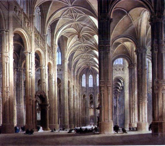 The Interior of St. Eustache, Paris, 19th century van Thomas Allom
