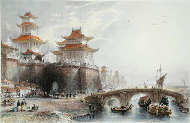 Western Gate of Peking, c.1850 (colour litho) van Thomas Allom