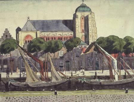 The Church and Harbour at Verre van Thomas Austen Brown