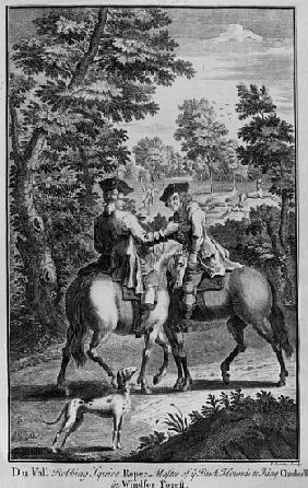 Claude Duval robbing Squire Roper, Master of the Buckhounds to King Charles II, in Windsor Forest