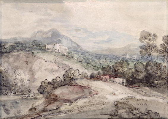 A Hilly Landscape, 1785 (pen, ink and gouache on paper) van Thomas Gainsborough