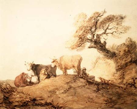 Cattle with Drovers and a Dog under a Tree van Thomas Gainsborough