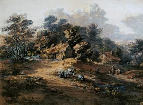 Peasants and Donkeys near Cottages at the Edge of a Wood