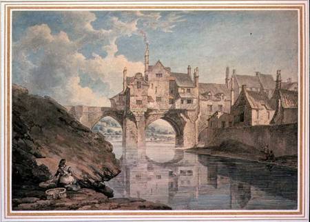 Elvet Bridge, Durham  and pencil on van Thomas Hearne