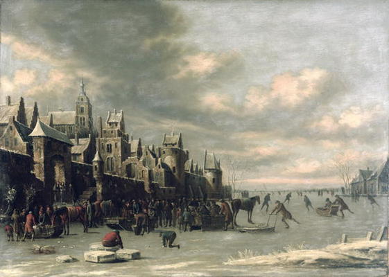Winter Landscape (oil on canvas) van Thomas Heeremans