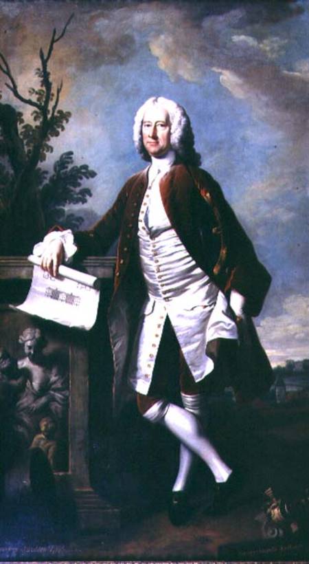 Portrait of Theodore Jacobsen, architect of the Foundling Hospital, shown holding a drawing of the W van Thomas Hudson