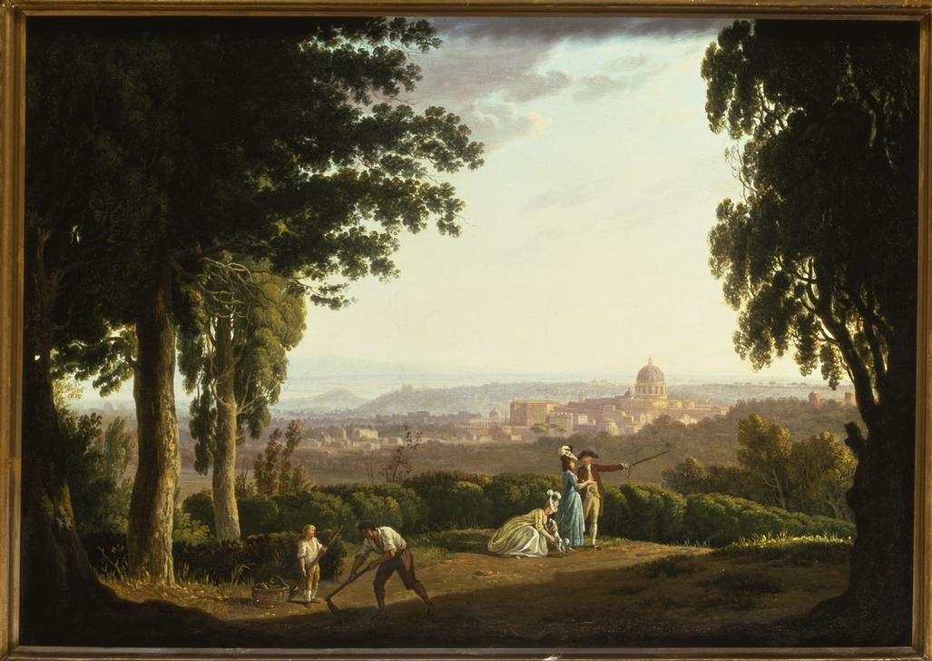 “Elegant figures on a hillside with a distant view of Rome” van Thomas Jones