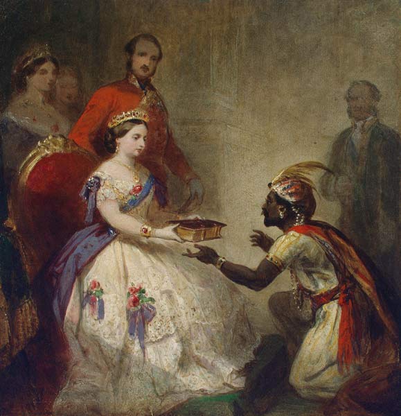 Queen Victoria Giving the Bible to an African Chief van Thomas Jones Barker