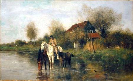 Horses at Water van Thomas Ludwig Herbst