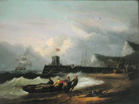 Hauling a Boat Ashore off Dover Harbour van Thomas Luny