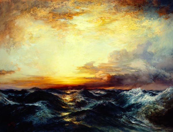 Sonnenuntergang über dem Pazifik van Thomas Moran