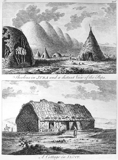 Sheelins in Jura and a distant view of the Paps and A Cottage of Islay, from ''A Tour in Scotland, a van Thomas Pennant