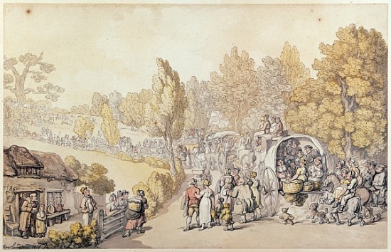 Cartoon depicting country folk leaving for the town van Thomas Rowlandson