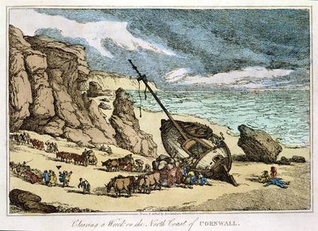 Clearing a Wreck on the North Coast of Cornwall, from 'Sketches from Nature' van Thomas Rowlandson