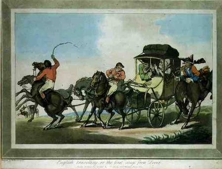 "English Travelling, or The First Stage from Dover", aquatinted by Francis Jukes (1747-1812), pub. b van Thomas Rowlandson