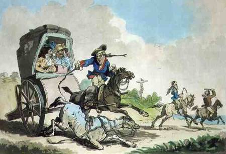 "French Travelling, or The First Stage from Calais", aquatinted by Francis Jukes (1747-1812), pub. b van Thomas Rowlandson