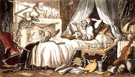 "Fungus, at length, contrives to get/Death's Dart into his Cabinet" van Thomas Rowlandson