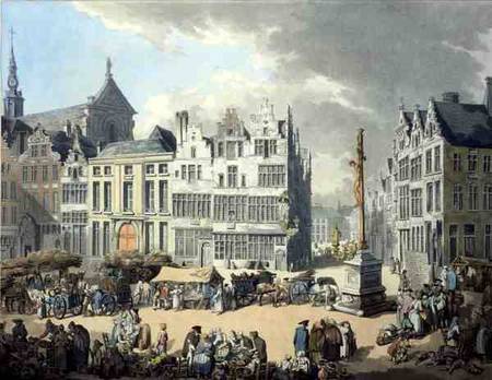 Place de Mier at Antwerp, engraved by Wright and Schutz, pub. by Rudolph Ackermann van Thomas Rowlandson
