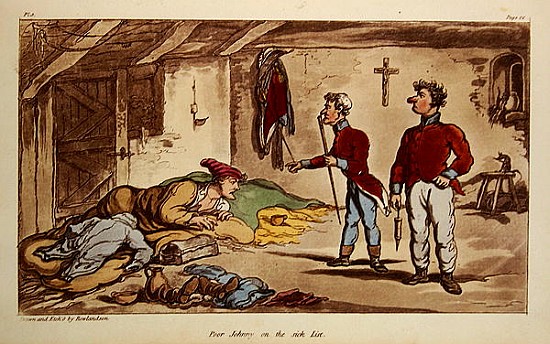 Poor Johnny on the sick list, pl.9 from the book ''The Military Adventures of Johnny Newcome'', Patr van Thomas Rowlandson