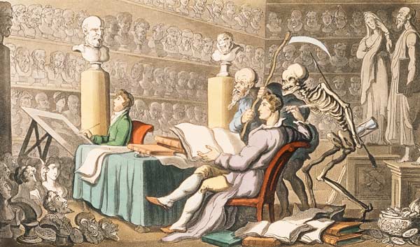 "Time and Death their Thoughts Impart/On Works of Learning and of Art" van Thomas Rowlandson