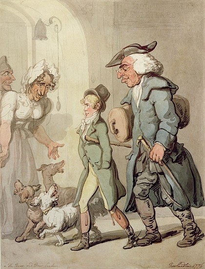 The Bear and Bear Leader - passing the Hotel d''Angleterre van Thomas Rowlandson