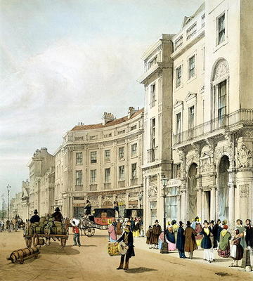 Western side of John Nash's extended Regent Circus (detail) from 'London As It Is', engraved and pub van Thomas Shotter Boys