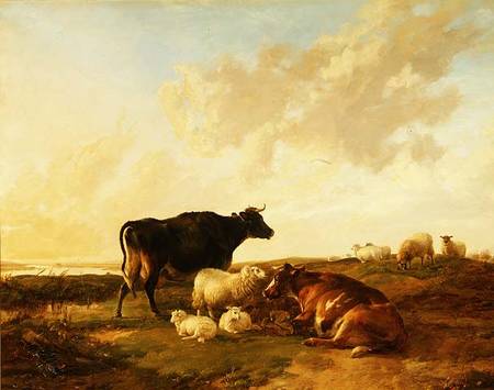 Landscape with Cows and Sheep van Thomas Sidney Cooper