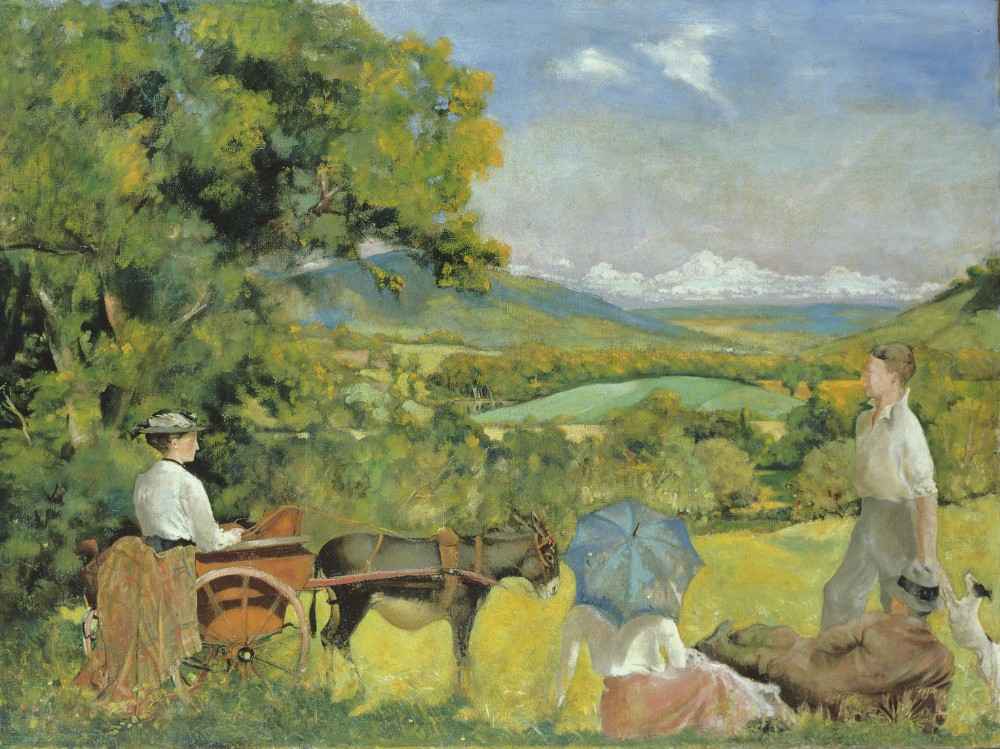 Landscape with a Woman in a Donkey Cart van Thomas Tennant Baxter