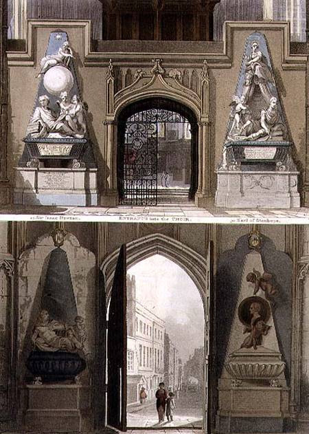 The Entrance into the Choir and the West Entrance, plate 20 from 'Westminster Abbey' van Thomas Uwins