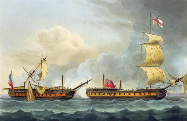 Capture of La Fique, January 5th 1795, from 'The Naval Achievements of Great Britain' by James Jenki van Thomas Whitcombe
