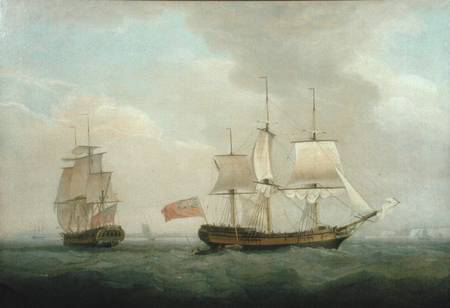 A Merchantman in Two Positions off the South Coast van Thomas Whitcombe