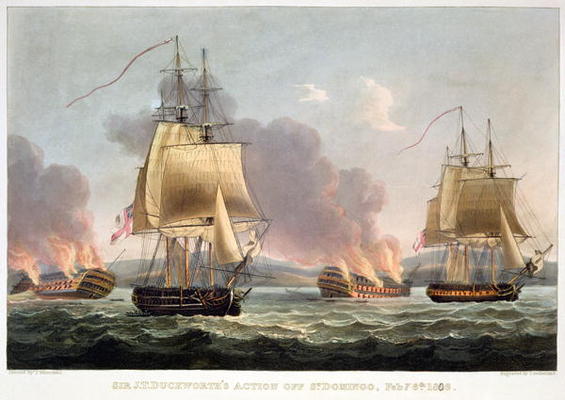 Sir J. T. Duckworth's Action off St. Domingo, February 6th 1806, engraved by Thomas Sutherland for J van Thomas Whitcombe
