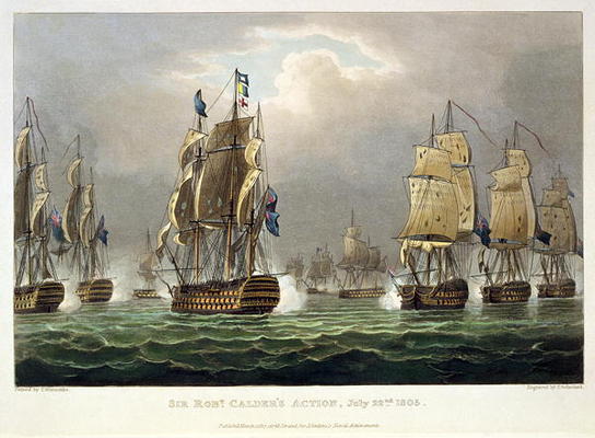 Sir Robert Calder's Action, July 22nd 1805, engraved by Thomas Sutherland for J. Jenkins's 'Naval Ac van Thomas Whitcombe