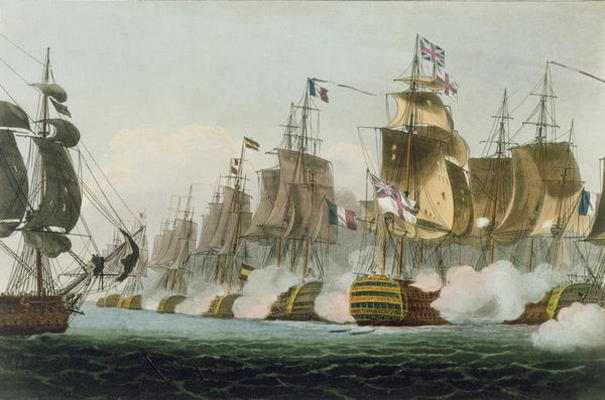 The Battle of Trafalgar, 21st October 1805, engraved by Thomas Sutherland for J. Jenkins's 'Naval Ac van Thomas Whitcombe