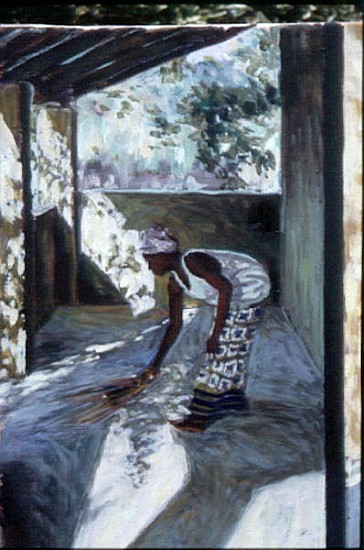 Girl Sweeping I, 2002 (oil on canvas) (see also 188680-681)  van Tilly  Willis