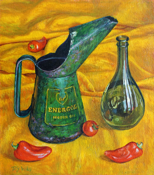 Oil Can with Red Peppers van Tilly  Willis
