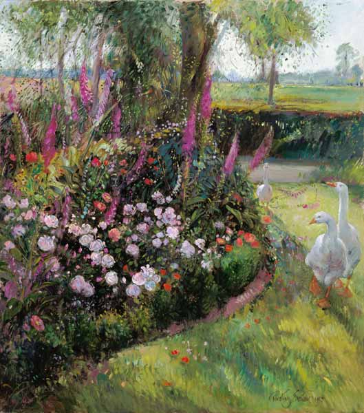 Rose Bed and Geese, 1992  van Timothy  Easton